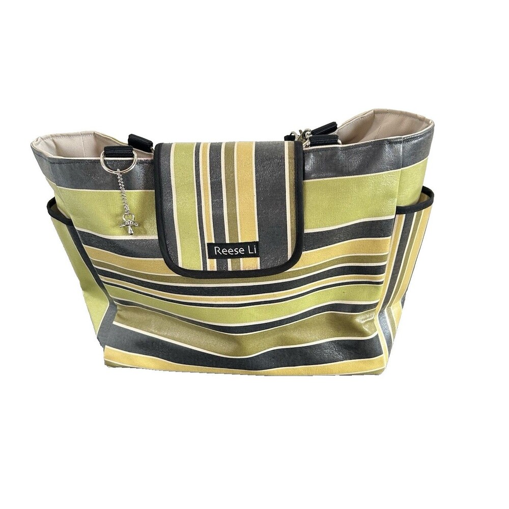 Reese Li Baby Diaper Bag Tote Striped Coated Waterproof Shoulder Bag Green NEW